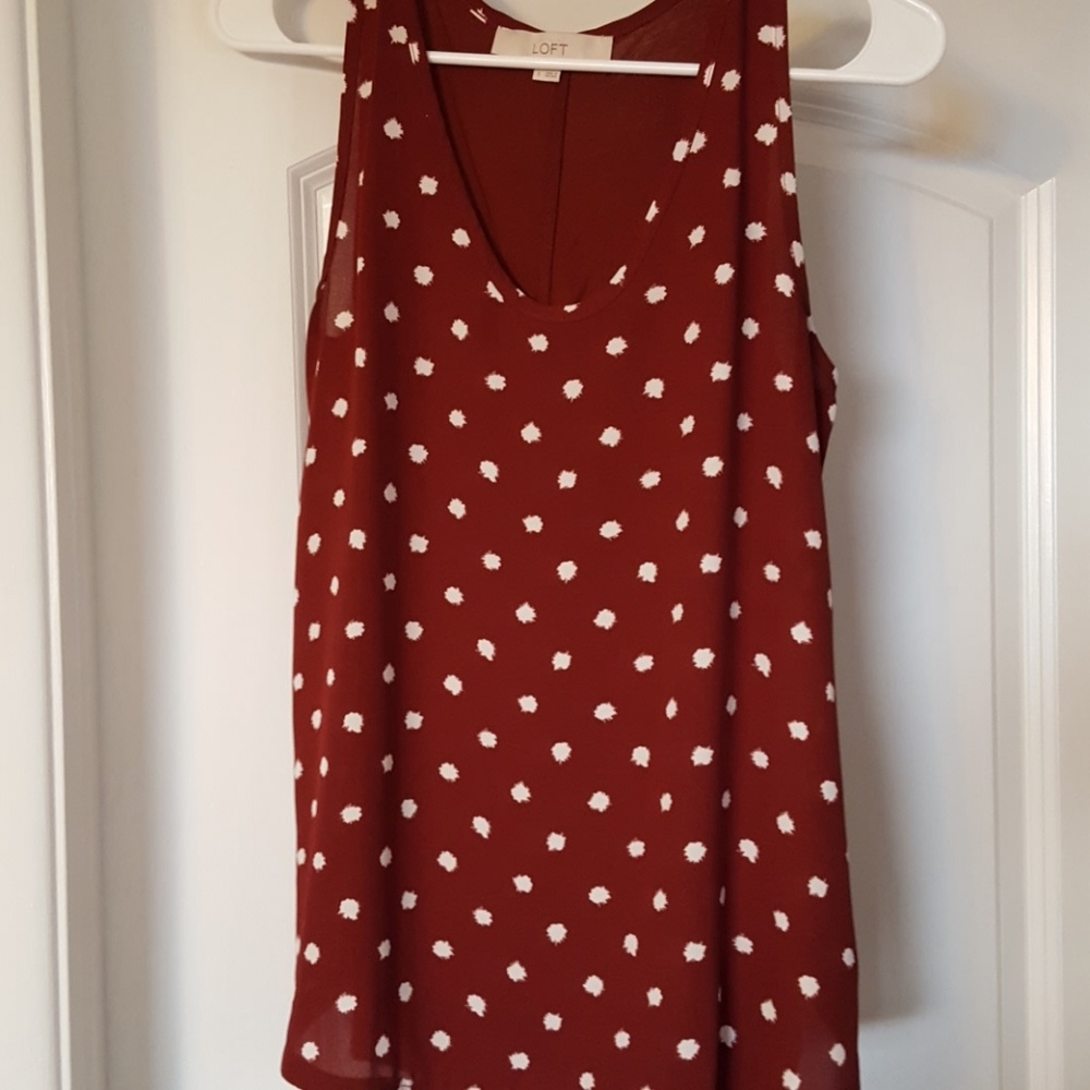 LOFT Maroon Mixed Media Polka Dot Tank